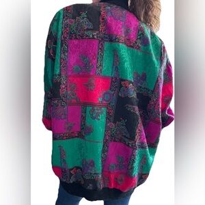 80s Vintage de Vogue Colorblock Patchwork Multicolor Silky Blazer Jacket XL